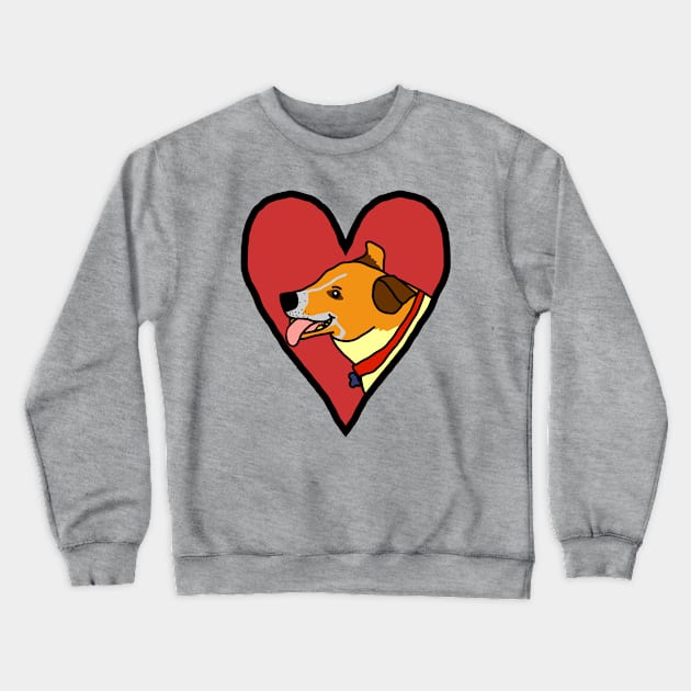 My Valentine Toby Dog Portrait in Red Heart Crewneck Sweatshirt by ellenhenryart